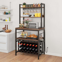 Raglin 31.5" Kitchen Microwave Bakers Stand with Wine Rack