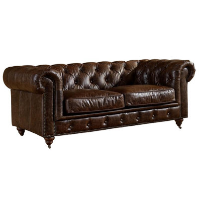 Jarique 72" Genuine Leather Rolled Arm Chesterfield Loveseat by Rosdorf Park
