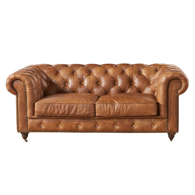 Jarique 72" Genuine Leather Rolled Arm Chesterfield Loveseat by Rosdorf Park