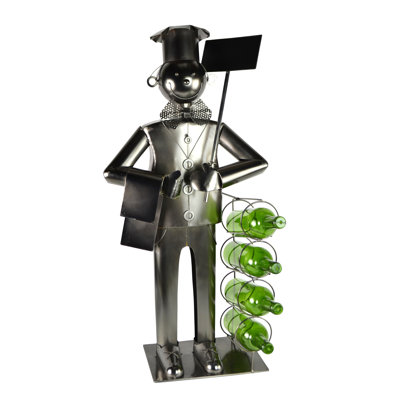 4 Bottle Floor Wine Bottle Rack in Silver by 17 Stories
