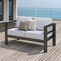 Arnhildur Braidan 53" Wide Aluminum Outdoor Loveseat with Cushions by Wade Logan