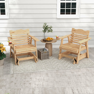 Millwood Pines 2pcs Outdoor Fir Wood Rocking Chair Outdoor Glider Chair With Rotatable Hidden Cup Holder And Curved Seat by Millwood Pines