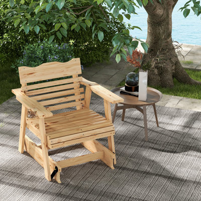 Millwood Pines 1pc Outdoor Fir Wood Rocking Chair Outdoor Glider Chair With Rotatable Hidden Cup Holder And Curved Seat by Millwood Pines