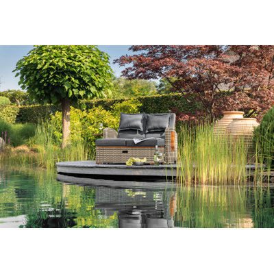 Bahia Tobago Outdoor Adjustable Lounge Chaise With Pull-Out Bench And Side Table