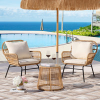 Alfhild 2 - Person Boho Natural Wicker Patio Conversation Set with Cushions and Table