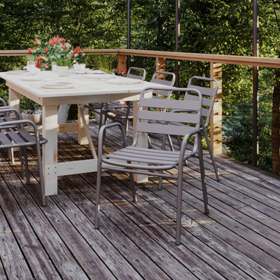 Commercial Metal Indoor-Outdoor Restaurant Stack Chair with Metal Triple Slat Back and Arms by George Oliver