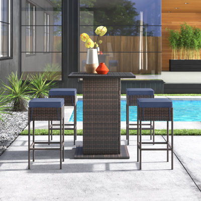 Aurelijus Square 4 - Person 32.5" Long Bar Height Dining Set with Cushions by Wade Logan
