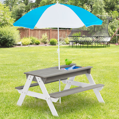 Adrianus 3 in 1 Kids Picnic Table with Umbrella and 2 Play Boxes, Sand & Water Table w/Removable Tabletop by Zoomie Kids