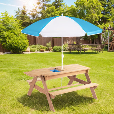 Adrianus 3 in 1 Kids Picnic Table with Umbrella and 2 Play Boxes, Sand & Water Table w/Removable Tabletop by Zoomie Kids