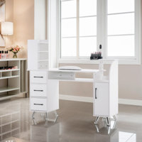 Ingrim Vanity Makeup Desk, Manicure Table with Shelf and Cabinet by George Oliver