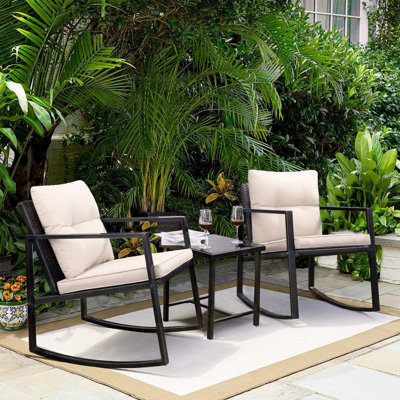 Outdoor Glenisha Rocking Metal Bistro Set with Cushions by Latitude Run