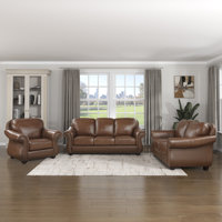 Neodesha Traditional Top Grain Leather 3-Piece Living Room Set with Sophisticated Nailhead Trim, Exposed Wood Feet & Pocket Coil Seating by Darby Home Co