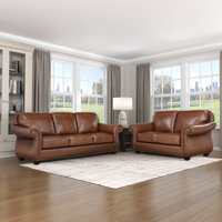 Nephi Traditional Top Grain Leather 2-Piece Living Room Set with Sophisticated Nailhead Trim, Exposed Wood Feet & Pocket Coil Seating by Darby Home Co