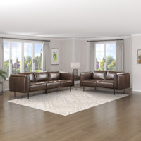 Carla-Louise Modern & Contemporary Top Grain Leather 2-Piece Living Room Set with Elegant Tufted Detail, Metal Legs & Pocket Coil Seating