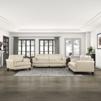 Nico Modern Contemporary Top Grain Leather 3-Piece Living Room Set with Refined Tufted Detail, Removable Zipper Covers & Pocket Coil Seating
