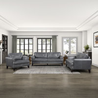 Nico Modern Contemporary Top Grain Leather 3-Piece Living Room Set with Refined Tufted Detail, Removable Zipper Covers & Pocket Coil Seating