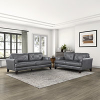 Nico Modern Contemporary Top Grain Leather 2-Piece Living Room Set with Refined Tufted Detail, Removable Zipper Covers & Pocket Coil Seating by Wildon Home