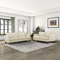 Nico Modern Contemporary Top Grain Leather 2-Piece Living Room Set with Refined Tufted Detail, Removable Zipper Covers & Pocket Coil Seating by Wildon Home