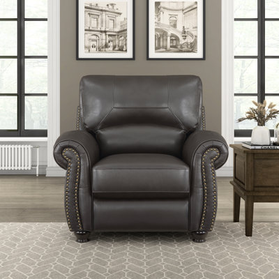 Neoga Genuine Top Grain Leather Roll Arm Chair