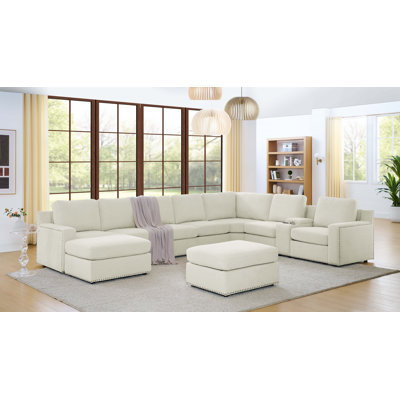 Arhab 77" Wide Reversible Modular Seating Component with Ottoman by Wade Logan