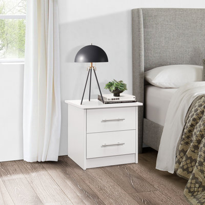 Madoc Modern 2-Drawer Nightstand with Roller Glides and Metal Handles – MDF Wood Bedside Table for Bedroom Storage by InRoom Designs