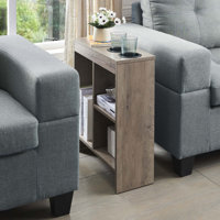 Elzena Side End Table with Drink Holders, Storage Shelves, Magazine Holder, Narrow Slim Chair Couch Table, Nightstand, Bedside Table for Bedroom, Livi