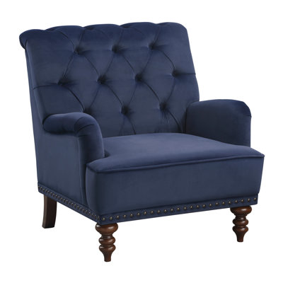 Auguust 34" Traditional Tufted Polyester Living Room Chair - Velvet Living Room Chair with Tufted Design, Elegant Nailhead Trim and Sturdy Espresso Wo by Alcott Hill