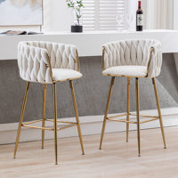 Swivel Upholstered Bar Stools Velvet Counter Stools with Metal Frame (Set of 2) by Everly Quinn
