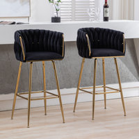 Swivel Upholstered Bar Stools Velvet Counter Stools with Metal Frame (Set of 2) by Everly Quinn