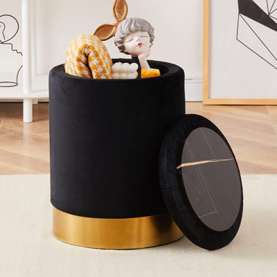 Amay 13.8" Wide Velvet Round Storage Ottoman by Mercer41