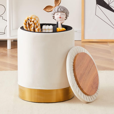 Amay 13.8" Wide Velvet Round Storage Ottoman by Mercer41