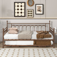 Rackers Twin Steel Metal Day Bed with Pop Up Trundle And Storage Bag