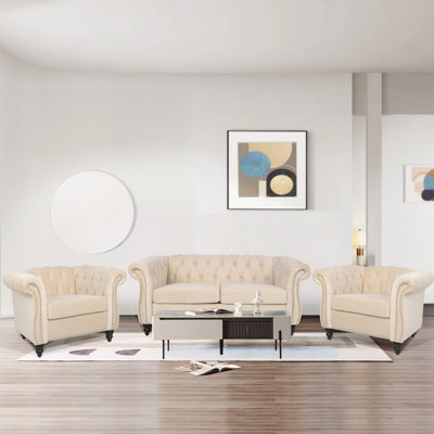 Ethanjames 3 Piece Velvet Living Room Set