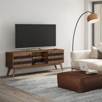 Clarkson 60"W Solid Acacia Mid-Century Modern Low TV Stand for TVs up to 65" with Sliding Doors by Simpli Home