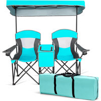 Double Camping Chair W/Shade Canopy, 2-Person Folding Camp And Beach Chair With Mini Table Beverage Cup Holder Carrying Bag For Garden Patio Pool Beac by Arlmont & Co.