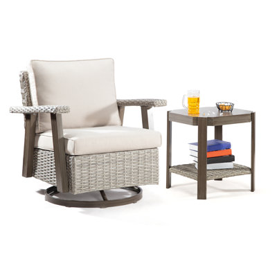 Outdoor Cleora Rocking Polyethylene (PE) Wicker Chair with Cushions by Hokku Designs