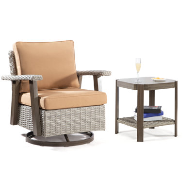 Outdoor Cleora Rocking Polyethylene (PE) Wicker Chair with Cushions by Hokku Designs