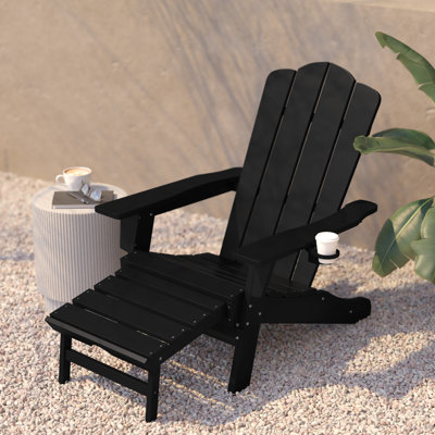 Avir Commercial All-Weather Adirondack Chair with Pullout Ottoman & Cupholder by Rosecliff Heights