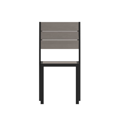 Commercial Grade Armless Stackable Patio Side Chair with Faux Teak Poly Slats and Metal Frame by 17 Stories