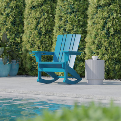 Beauton Commercial All-Weather Rocking Adirondack Chair with Swiveling Cupholder by Rosecliff Heights