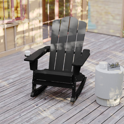 Beauton Commercial All-Weather Rocking Adirondack Chair with Swiveling Cupholder by Rosecliff Heights