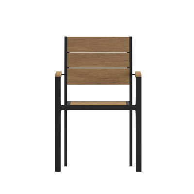 Flurin Commercial Grade Outdoor Faux Teak Patio Dining Chair with Arms by Latitude Run