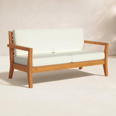 Carenen Outdoor Solid Teak Wood 2-Person Sofa with Cushions by Linon