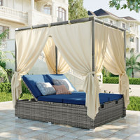 Arnger 79.48" Wide Outdoor Wicker Patio Daybed with CushionsU_Style Adjustable Sun Bed With Curtain,High Comfort, by Hokku Designs