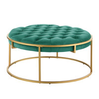 Dine 38" Wide Velvet Tufted Round Standard Ottoman by Everly Quinn