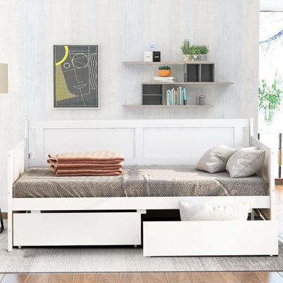 Classic Twin Size Wooden Daybed with Two Drawers, Non-Upholstered by Wildon Home