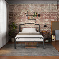 Oley Industrial Style 14"H Metal Black Bed Frames with Headboard & Footboard, No Box Spring Need & No Squeak by Williston Forge