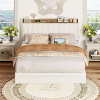 Upholstered Bed Frame with 3 Drawers, Bed with Storage Headboard and Charging Station by Ivy Bronx