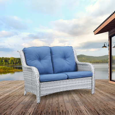 Bonia 52.75" Wide Outdoor Wicker Patio Sofa with Cushions by Wildon Home