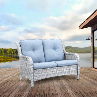 Bonia 52.75" Wide Outdoor Wicker Patio Sofa with Cushions by Wildon Home